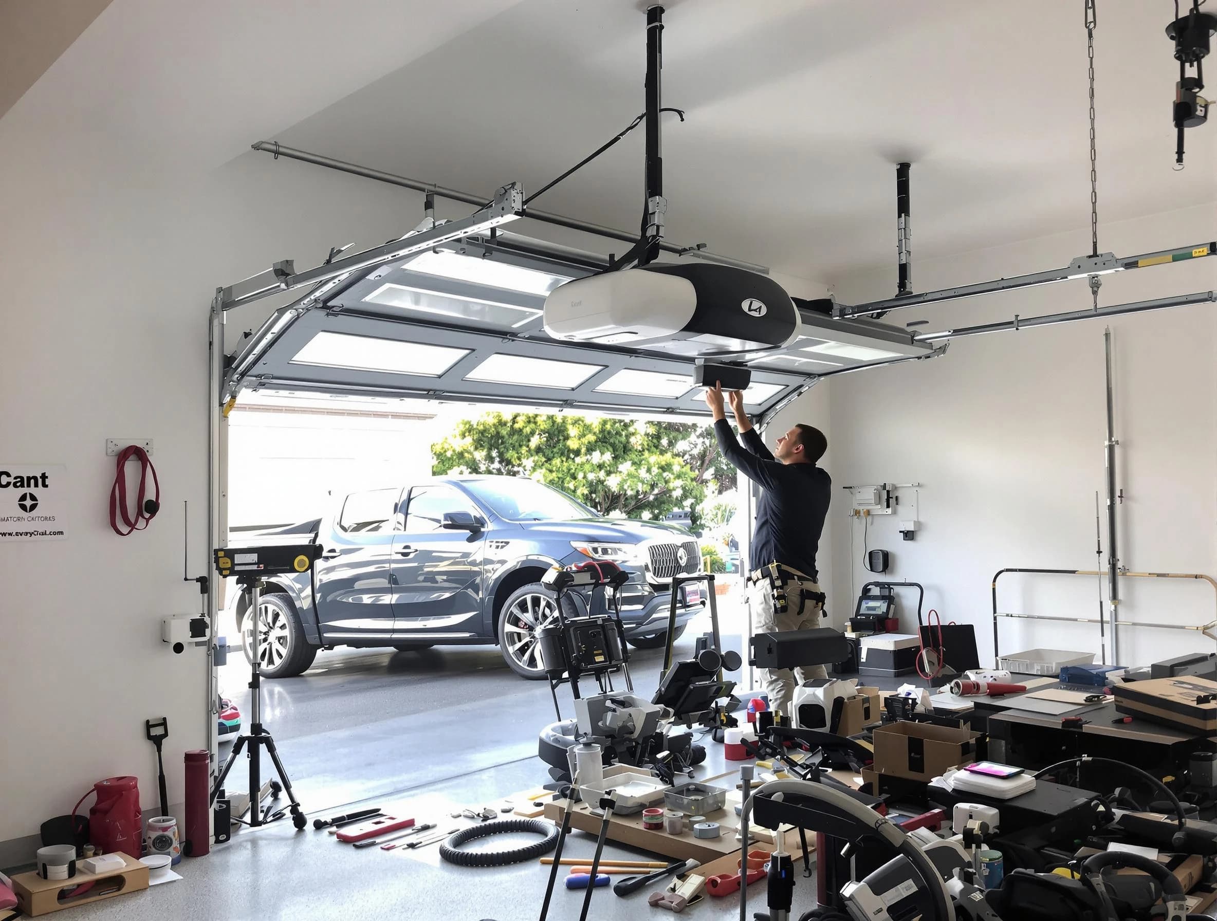 Kirtland AFB Garage Door Repair specialist installing smart garage door opener system in Kirtland AFB home