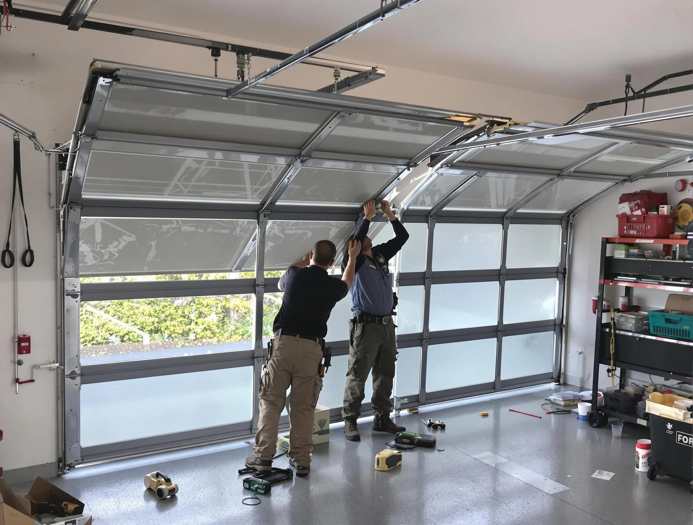 Kirtland AFB Garage Door Repair expert performing precise panel replacement on Kirtland AFB garage door