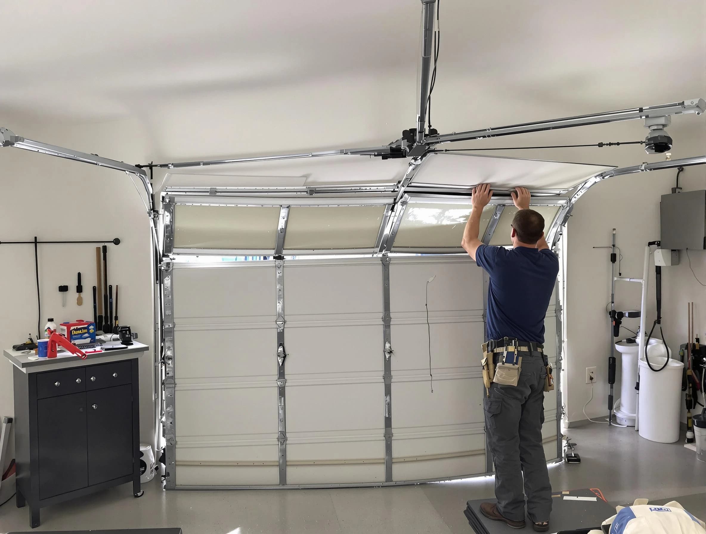 Kirtland AFB Garage Door Repair specialist performing precise section replacement on Kirtland AFB garage door
