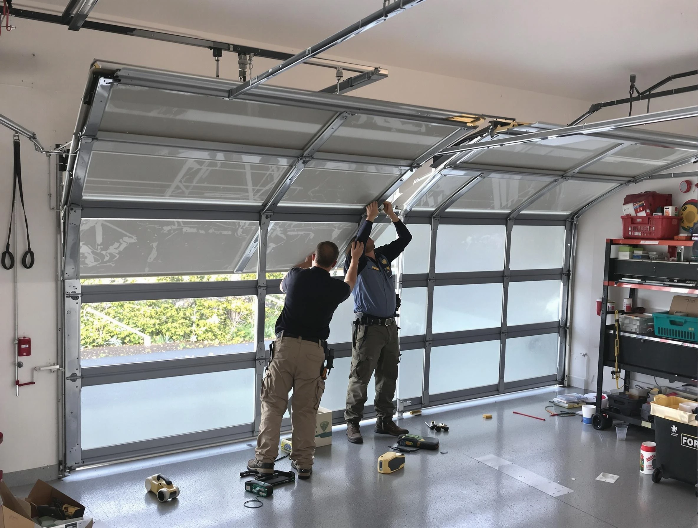 Kirtland AFB Garage Door Repair expert performing precise panel replacement on Kirtland AFB garage door