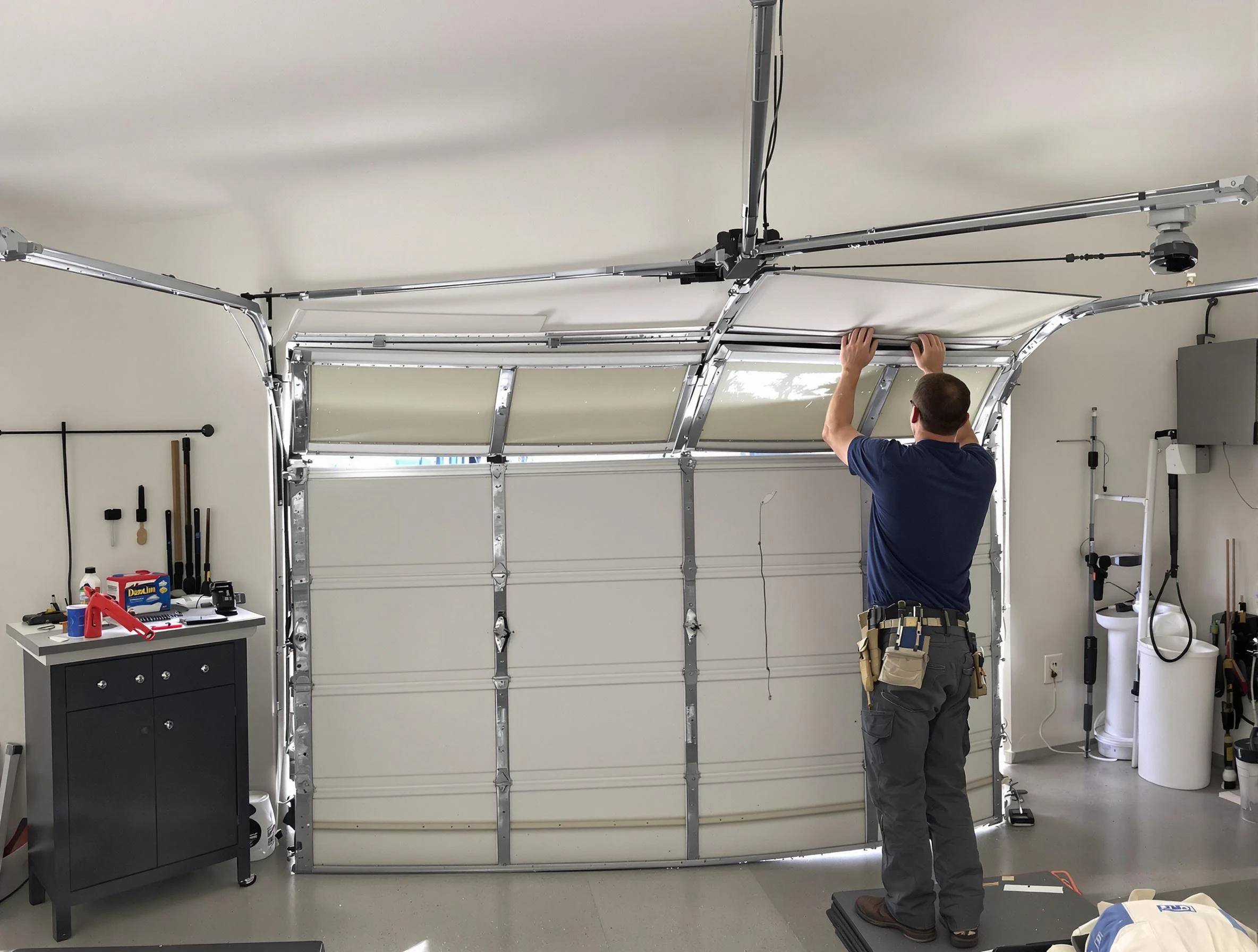 Kirtland AFB Garage Door Repair specialist performing precise section replacement on Kirtland AFB garage door