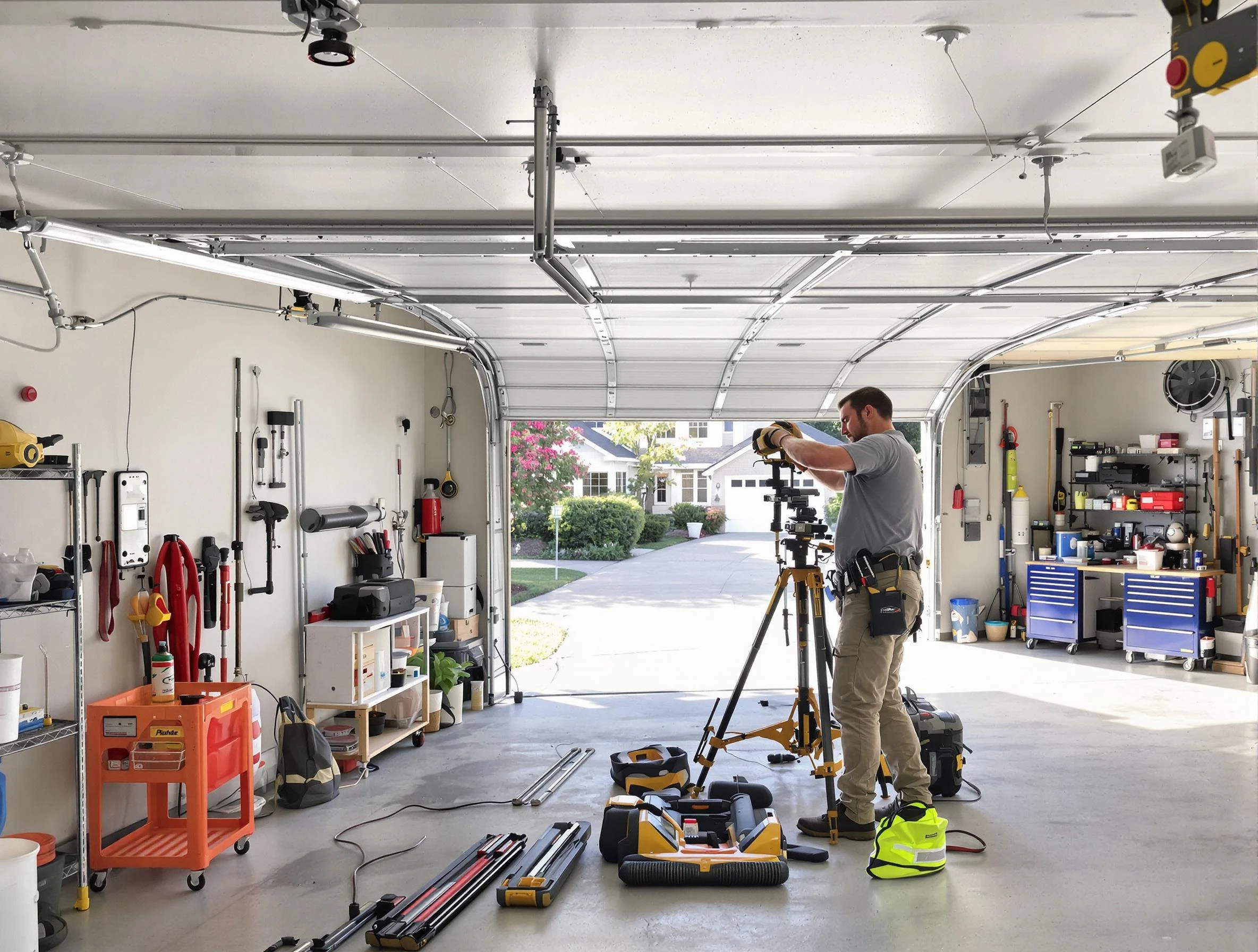 Kirtland AFB Garage Door Repair specialist performing laser-guided track alignment in Kirtland AFB